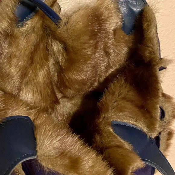 Dennis Basso Faux Suede Faux Fur Shoulder Bag Blue Tie Closure - Picture 5 of 11